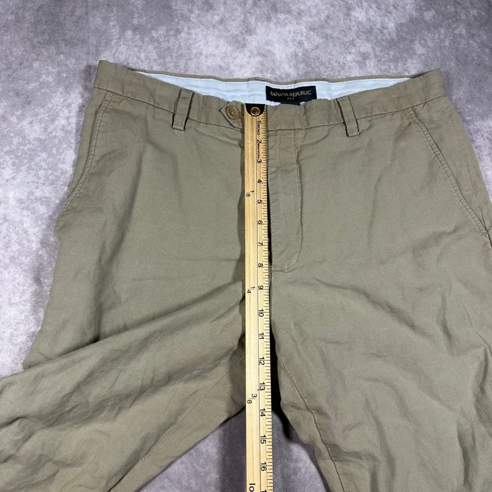 Banana Republic Mens 35x32 Khaki Tan Linen Cotton Blend Chino Pants Business